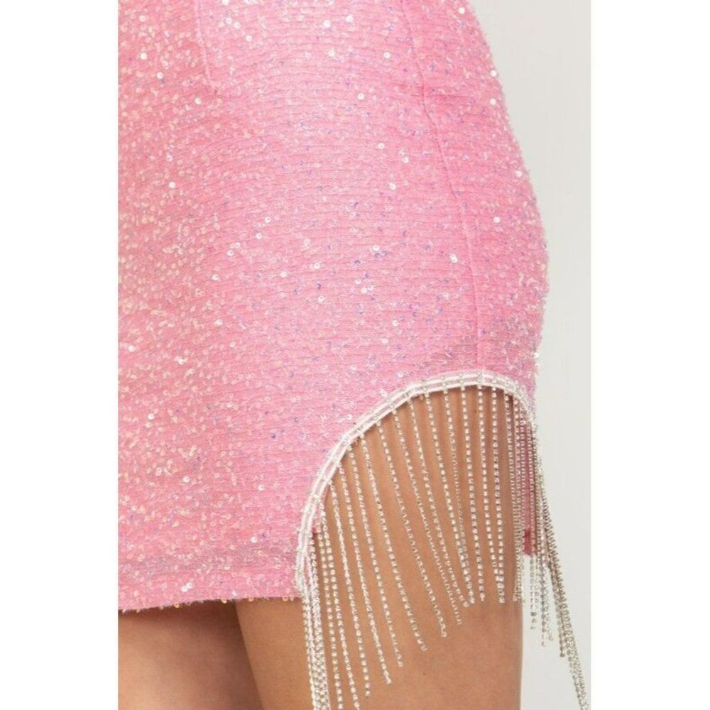 SALE!!Cloud Ten Pink Sequin Mini Skirt With Rhinestone Fringe S-L New Cs8594
